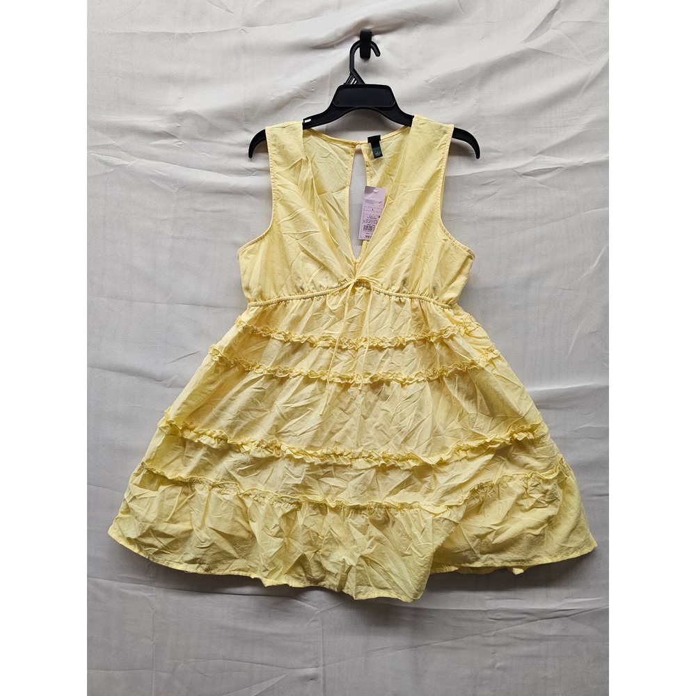 Wild Fable Womens Tiered Ruffle Mini Dress Yellow Cotton Casual Size Large
